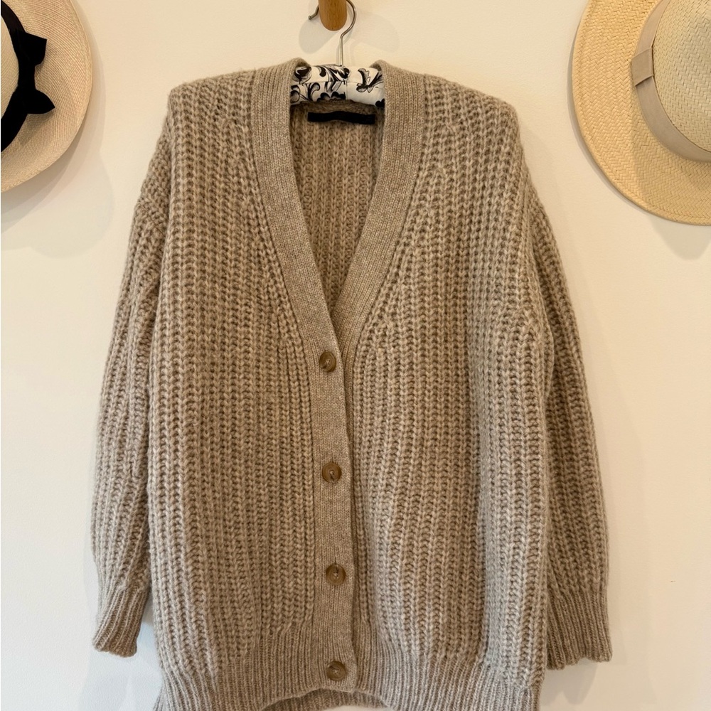 Jenni Kayne Alpaca Oversized Cocoon V Neck Cardigan Oatmeal XS - Picture 11 of 15
